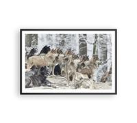 Cuadro Poster de Pared 91x61cm Póster Marco Manada Lobos Invierno Wall Art