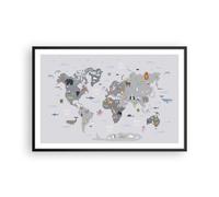 Cuadro Poster de Pared 91x61cm Póster Marco Mapa El Mundo Continentes Wall Art