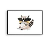 Cuadro Poster de Pared 91x61cm Póster Marco Mapache Taza Infantil Wall Art