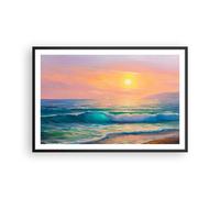 Cuadro Poster de Pared 91x61cm Póster Marco mar ola orilla Wall Art Prints Decor