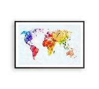 Cuadro Poster de Pared 91x61cm Póster Marco Mundo mapa colorido continentes Art
