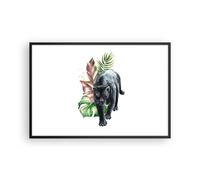 Cuadro Poster de Pared 91x61cm Póster Marco Negro Pantera Hojas Wall Art Prints