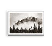 Cuadro Poster de Pared 91x61cm Póster Marco Niebla Montaña Bosque Wall Art