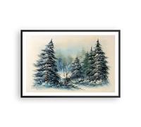 Cuadro Poster de Pared 91x61cm Póster Marco Nieve Piceas Bosque Wall Art Prints