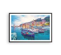 Cuadro Poster de Pared 91x61cm Póster Marco Oporto Barcos Los Colores Wall Art