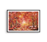 Cuadro Poster de Pared 91x61cm Póster Marco Otoño Bosque Rojo Wall Art Prints