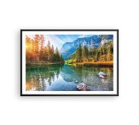 Cuadro Poster de Pared 91x61cm Póster Marco Paisaje Montañas Amanecer Wall Art