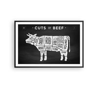 Cuadro Poster de Pared 91x61cm Póster Marco Vaca carne cocinar gráfico Wall Art