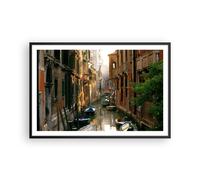 Cuadro Poster de Pared 91x61cm Póster Marco Venecia puente agua casa Wall Art