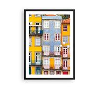 Cuadro Póster Marco Negro 50x70 cm Arquitectura Ciudades - 4249 - P2B | Casas Ribeira Oporto Moderno Vertical Cuadros de Pared Decoración Cuadro Decorativo Salón Dormitorio Cocina Lámina ARTTOR
