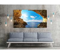 Cuadro PVC Impresión Digital Vista del Mar Desde una Cueva Multicolor 150 x 60 cm | Disponible en Varias Medidas | Cabecero Ligero, Resistente y Económico
