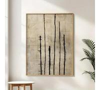 Cuadro retro plano con impresión Wabi Sabi, lienzo, obra de arte, póster minimalista beige para decoración de sala de estar y dormitorio (60 x 80 cm/sin marco).