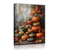 Cuadro rústico de dibujo mural de lienzo Obras de arte Pila de calabazas Hojas de arce de otoño Puerta de madera Póster de otoño Harvest Country para la decoración del pasillo de entrada 50x75cm