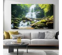 Cuadro sobre Lienzo 100l x50an cm Sin marco Impresión en material tejido no tejido cuadros Cascada, Bosque, Aventura decoracion salon modernos lienzos decorativos dormitorios Verde blanco