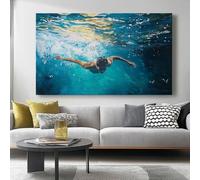 Cuadro sobre Lienzo 100l x50an cm Sin marco Impresión en material tejido no tejido cuadros Deportes Natación Realista decoracion salon modernos lienzos decorativos dormitorios Azul Marrón
