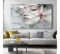 Cuadro sobre Lienzo 100l x50an cm Sin marco Impresión en material tejido no tejido cuadros Flores, Rostro Humano, Creatividad decoracion salon modernos lienzos decorativos dormitorios Blanco rosa