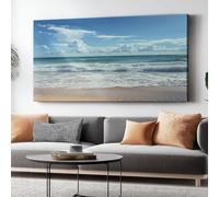 Cuadro sobre Lienzo 100l x50an cm Sin marco Impresión en material tejido no tejido cuadros Playa Olas Cielo Azul decoracion salon modernos lienzos decorativos dormitorios Azul Blanco