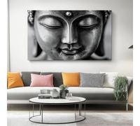 Cuadro sobre Lienzo 100l x50an cm Sin marco Impresión en material tejido no tejido cuadros Primer plano de una estatua de Buda (arte zen) decoracion salon modernos Blanco y negro