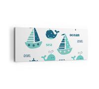 Cuadro Sobre Lienzo 100x40cm Cuadros Ballenas barcos niños estrellas de mar