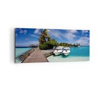 Cuadro Sobre Lienzo 100x40cm Cuadros Maldivas isla archipiélago océano cabaña