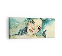 Cuadro Sobre Lienzo 100x40cm Cuadros Pared Acuarela Mujer Emociones Wall Art