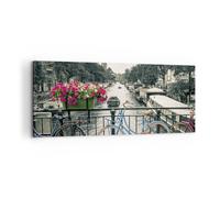 Cuadro Sobre Lienzo 100x40cm Cuadros Pared Ámsterdam Bicicletas Puente Wall Art