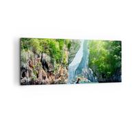 Cuadro Sobre Lienzo 100x40cm Cuadros Pared Barco acantilados naturaleza rocas