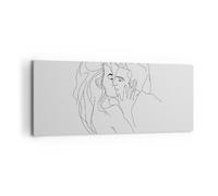 Cuadro Sobre Lienzo 100x40cm Cuadros Pared Beso Pareja Bosquejo Wall Art Prints