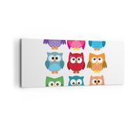 Cuadro Sobre Lienzo 100x40cm Cuadros Pared Búhos colorido Niños dibujo Wall Art