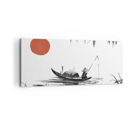 Cuadro Sobre Lienzo 100x40cm Cuadros Pared China Pescador Dibujo Wall Art Prints