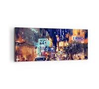 Cuadro Sobre Lienzo 100x40cm Cuadros Pared Coche gente restaurante vida nocturna
