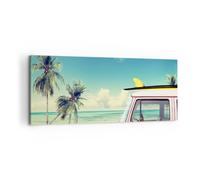 Cuadro Sobre Lienzo 100x40cm Cuadros Pared Coche tabla de surf playa océano Art