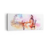 Cuadro Sobre Lienzo 100x40cm Cuadros Pared femenino urbano té París Wall Art