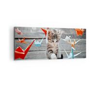 Cuadro Sobre Lienzo 100x40cm Cuadros Pared Gato diversión origami Wall Art