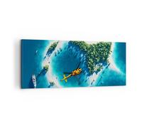 Cuadro Sobre Lienzo 100x40cm Cuadros Pared Helicóptero océano isla paraíso Art