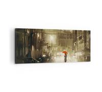 Cuadro Sobre Lienzo 100x40cm Cuadros Pared ilustración desastre Calle Lluvia Art