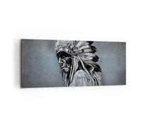 Cuadro Sobre Lienzo 100x40cm Cuadros Pared Indio Penacho Hombre Wall Art Prints