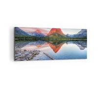 Cuadro Sobre Lienzo 100x40cm Cuadros Pared Lago Montañas Reflejo Wall Art Prints