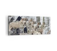 Cuadro Sobre Lienzo 100x40cm Cuadros Pared Manada Lobos Invierno Wall Art Prints