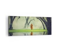 Cuadro Sobre Lienzo 100x40cm Cuadros Pared Monje Bosque Niebla Wall Art Prints