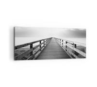 Cuadro Sobre Lienzo 100x40cm Cuadros Pared Muelle Perspectiva Blanco Y Negro Art