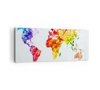 Cuadro Sobre Lienzo 100x40cm Cuadros Pared Mundo mapa colorido continentes Art