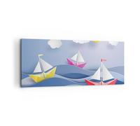 Cuadro Sobre Lienzo 100x40cm Cuadros Pared Origami barco mar cielo Wall Art