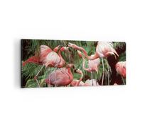 Cuadro Sobre Lienzo 100x40cm Cuadros Pared Palmeras Manada Flamencos Wall Art