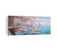 Cuadro Sobre Lienzo 100x40cm Cuadros Pared Petróleo Barcos Grecia Wall Art