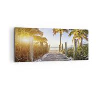 Cuadro Sobre Lienzo 100x40cm Cuadros Pared Playa Palmeras Pasarela Wall Art