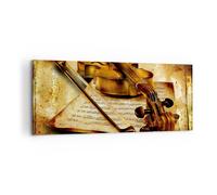 Cuadro Sobre Lienzo 100x40cm Cuadros Pared Violín instrumento notas Wall Art