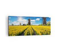 Cuadro Sobre Lienzo 100x40cm Cuadros Tulipanes molino de viento pradera paisaje