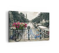 Lienzos decorativos 100x70cm Cuadro Sobre Lienzo Moderno Ámsterdam Bicicletas Puente Grande Dormitorio Cocina Cuadros Pared Imágenes Cuadros Decoracion Salon Wall Art Prints Decor AA100x70-4503