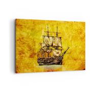 Cuadro Sobre Lienzo 100x70cm Cuadros Pared Barco pirata océano tesoro Wall Art